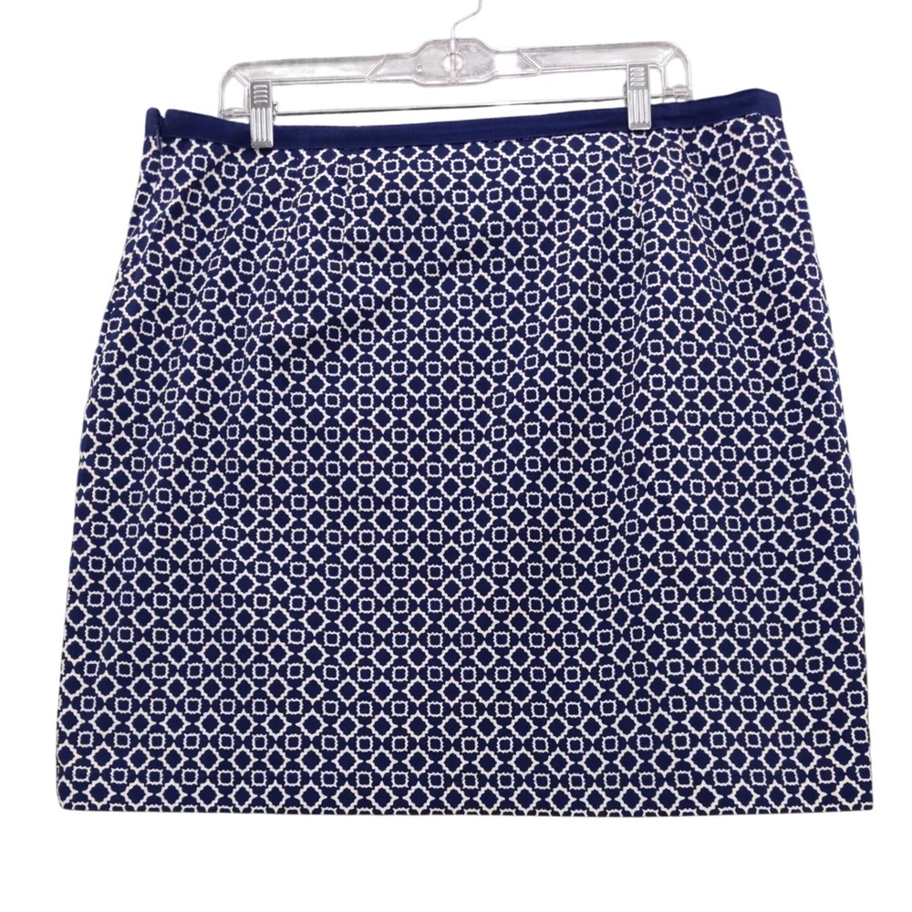 Talbots Women's Size 16 Navy‎ Blue White Geometric Print Skirt Career
